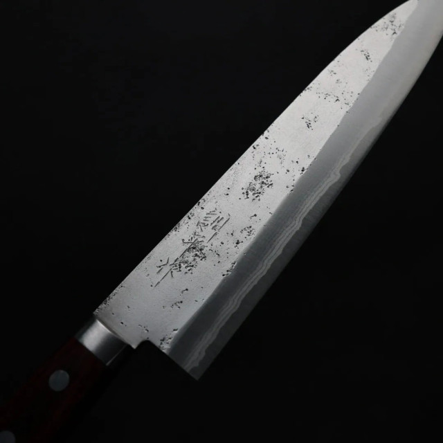 增谷訓生 牛刀 180mm VG10鋼 鎚目大馬士革 雪華 紅柄